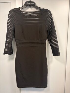 Lulu's Black Long Sleeve Sheer-Stripe Bodycon Dress